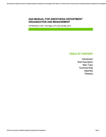 Asa manual for anesthesia department organization and management. - Manual for rifle practice by george wood wingate.