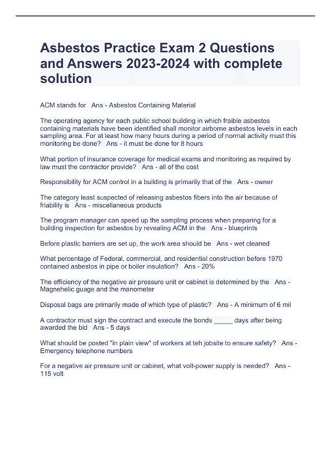 Asbestos Practice Exam 2 Questions and Answers with complete solution