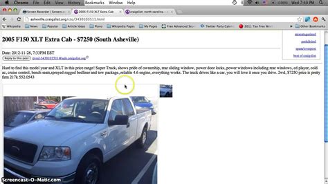  craigslist For Sale "car" in Asheville, NC. see also. 2017 VW Jetta tsi. $10,500. Alexander/Asheille 2005 CHEVY C5500 BUCKET TRUCK--ALTEC AT235P PLACER--ONLY 91K ... . 