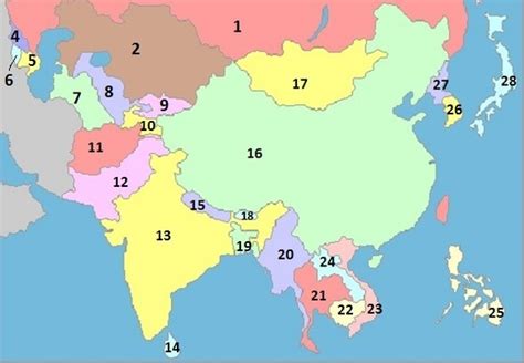 Asia countries map quiz. 1. Africa Reveal. 2. Countries of the World - No Outlines Minefield. 3. Five Most Populous European 'E' Cities. 4. Five Most Populous European 'F' Cities. 5. 