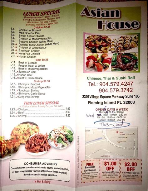Asian house fleming island. Learn what hours Asian House - Port Orange is open for delivery and takeout, and our Port Orange, FL address. Closed Opens Sunday at 12:00PM Asian House - Port Orange 3813 S Clyde Morris Blvd #107 Port Orange, FL 32129. Menu search. Asian House - Port Orange Ordering from: 3813 S ... 