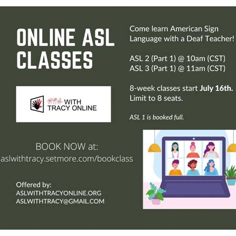 Asl online classes. Sep 20, 2023 · Students with a bachelor's degree in American Sign Language and English interpretation can work as interpreters and translators. Bachelor's programs include advanced ASL courses that help students become fluent. Coursework covers interpretation ethics and etiquette. Learners can complete a bachelor's degree in four years. 