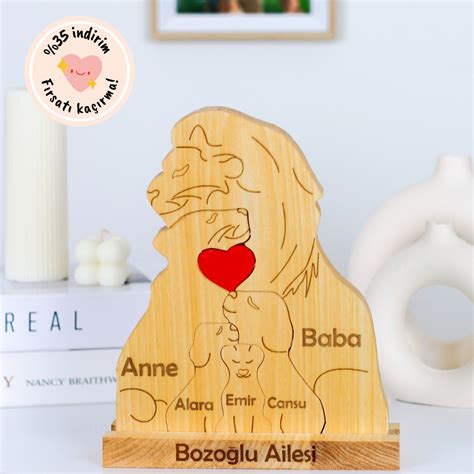 Aslan Figürlü Puzzle Seti (Anne Baba 3 Çocuk). 
