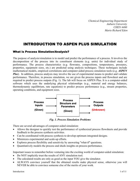 Aspen Simulation Plus To Introduction Auburn University