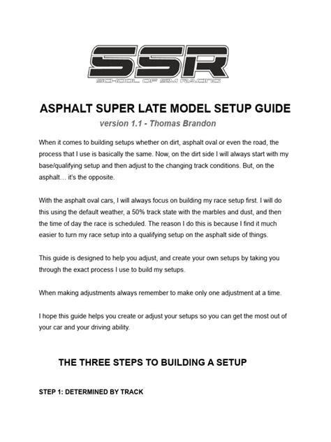 Asphalt Late Model Setup Guide