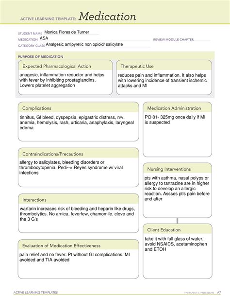 Aspirin Ati Medication Template