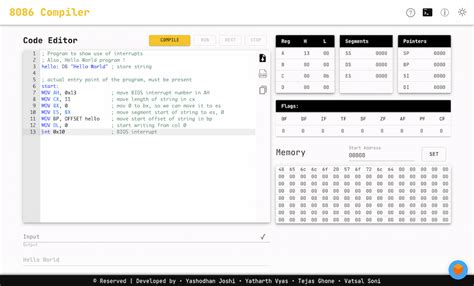Assembly 8086 emulator.  Online Assembler (NASM) Compiler - Edit, Compile and Run yo...