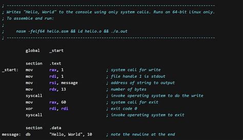 Assembly code programming. This style is how Assembly language is written. Let’s go through the example one line at a time. Line 1: LDA is telling the 6502 to load the piece of data that follows into the Accumulator (A). Here, it is … 