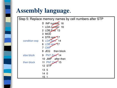 Assembly language programming. Assembly Language. Tied to the specifics of the underlying machine. Commands and names to make the code readable and writeable by humans. Hand-coded assembly code may be more efficient. E.g., IA-32 from Intel. Readable by COS217 grads. movl $0, %ecx loop: cmpl $1, %edx jle endloop addl $1, %ecx movl %edx, %eax andl $1, %eax je else movl %edx ... 