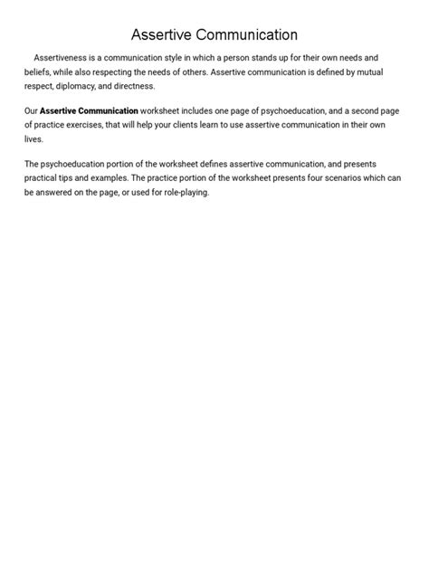 Assertive communication pdf therapist aid.  This document provides a worksheet...