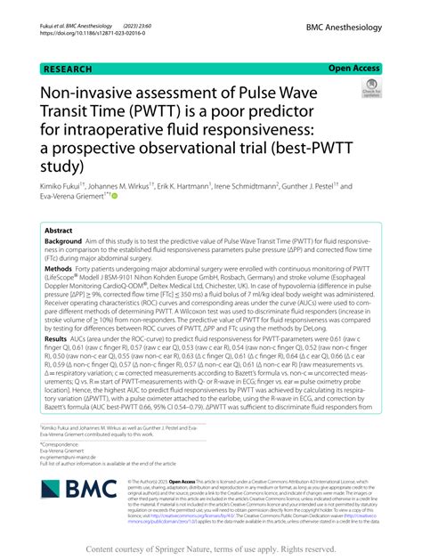 Assessing Fluid Responsiveness With PWTT - Full Text View ...