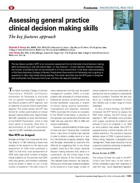 Assessing general practice clinical decision making skills: the key ...