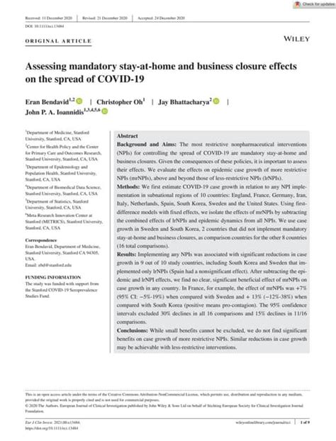 Assessing mandatory stay‐at‐home and business closure effects …