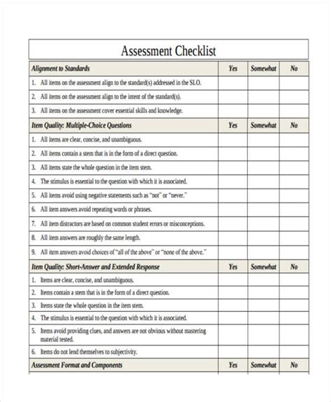 Assessment Checklist Template 11+ Free Word, PDF Format Download