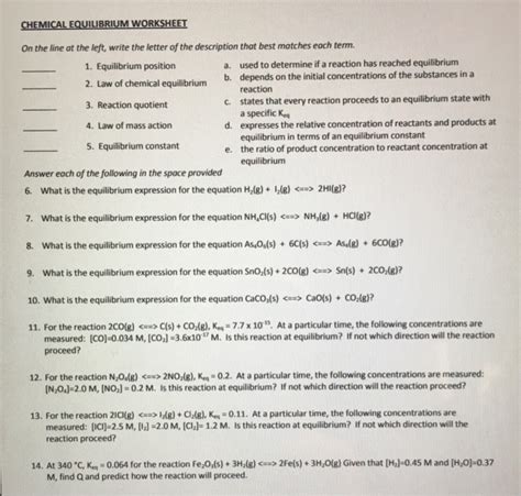Assessment Chemical Equilibrium Answer Key