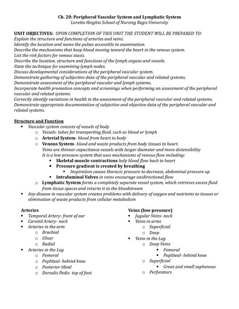 Assessment Exam 3: Chap 20 (Peripheral Vascular & Lymphatic) - Quizlet