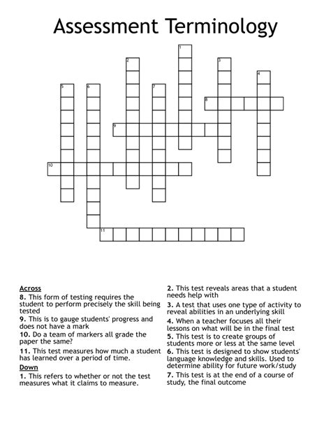 Assessment Terminology Crossword WordMint