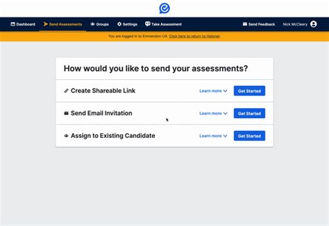 Assigning an assessment with the Send Email Invitation Option