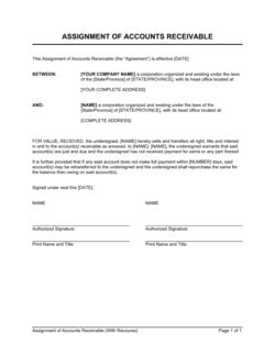 Assignment Of Accounts Receivable With Recourse