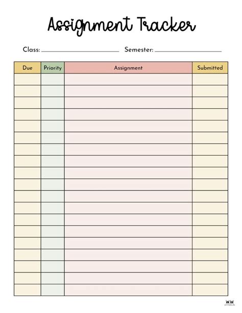 Assignment tracker template. Efficient Assignment Tracker For Students. View our free and editable Assignment tracker templates for Excel or Google Sheets. These Assignment tracker spreadsheet templates are easy to modify and you can customize the design, the header, table, formulas to suit your needs. Download now to finish your work in minutes. 