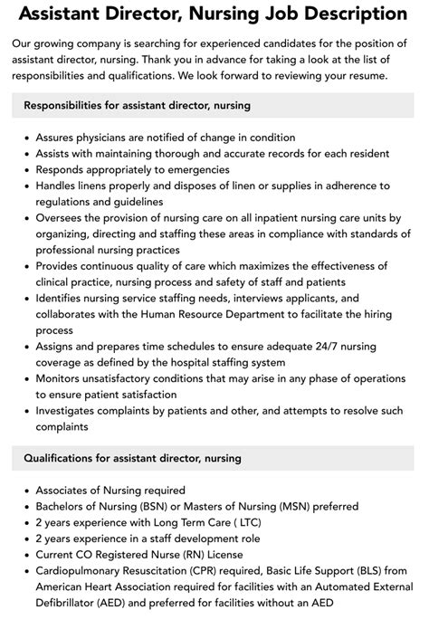 Assistant director definition.  Apply for the Job in Assistant Director Nursing Services...
