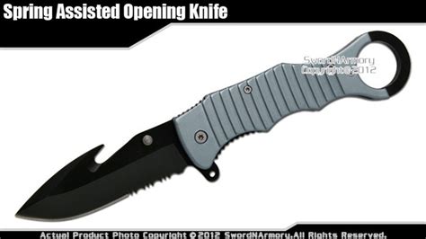 Assisted opening serrated knife.  Sometimes "help on [an object]" might be a bi...