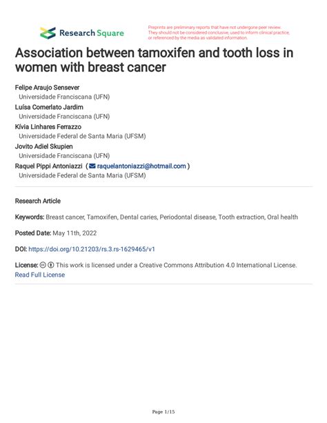 Association between tamoxifen and tooth loss in women with …