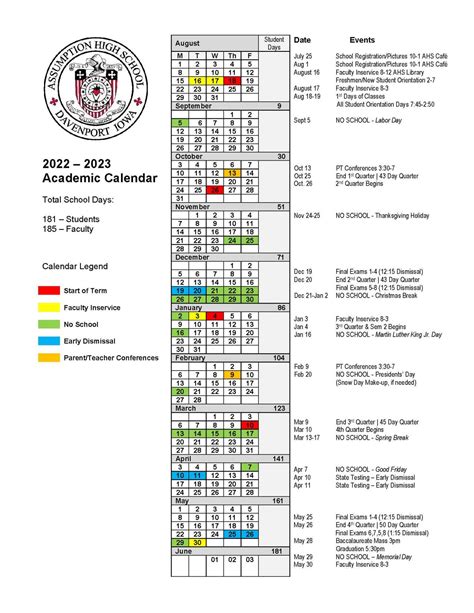 Assumption School Calendar