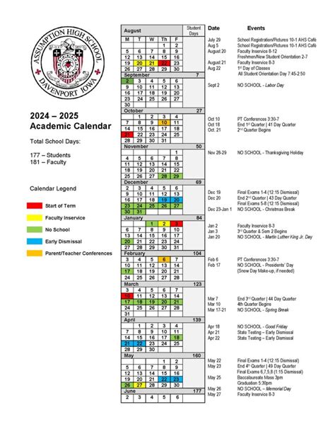 Assumption high school calendar. assumptionhigh.  Day PT Conferences 3:...