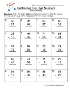 Astronaut Double Digit Subtraction Regroup Worksheet Have Fun Teaching