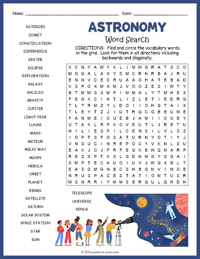 Astronomy Word Search Science Spot Answers