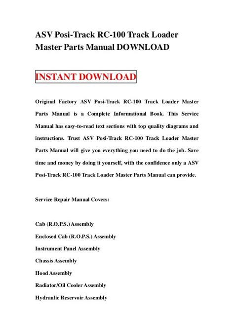 Asv posi track rc 100 download manuale del caricatore di brani del master track. - Jcb js115 js130 js145 js160 js180 excavator service manual.
