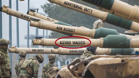 Asvab waiver tank. Feb 21, 2023 · A US Army M1 Abrams tank named ‘ASVAB Waiver’ is maintenance watch over Europe. If this isn't a metaphor for something, I don't know get is. By Jared Keller | Publish February 21, 2023 3:31 PM EST . Culture ; Report ; Technology & Tactics 