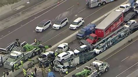 At least 6 dead in massive car pileup on interstate. A crash involving dozens of vehicles along a foggy stretch of California's Interstate 5 in southern California has left two people dead and nine others injured. The pileup involving 35 cars happened around 7:30 a.m. Saturday west of Bakersfield, according to authorities. 