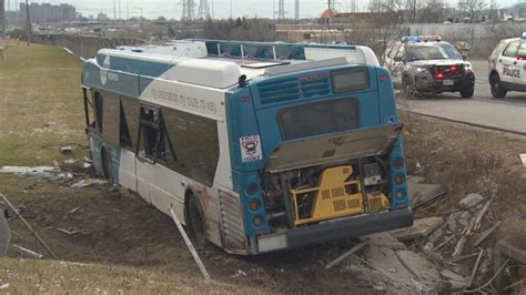 At least 9 people injured after Mississauga Transit bus crashes into ditch