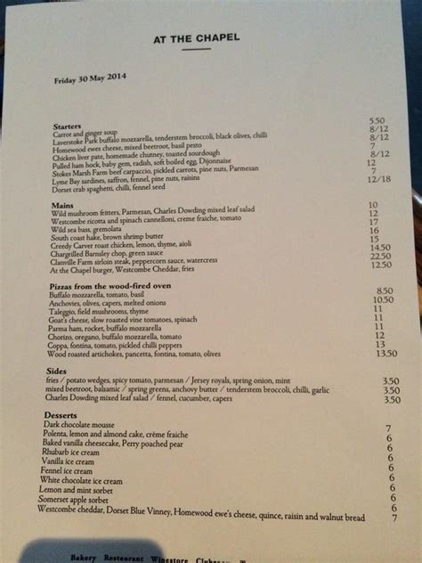 At the Chapel in Bruton - Restaurant menu and reviews