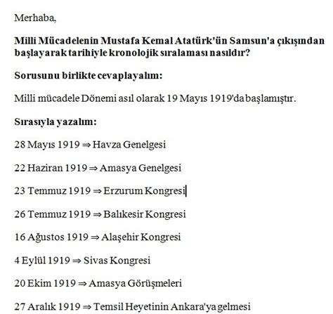 Atatürkün yaptığı olayların oluş sırası