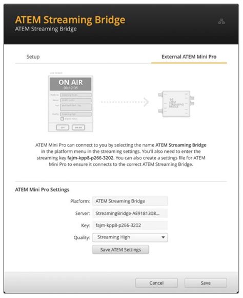 Atem streaming bridge setup.  This means you can send video to remote . xml...