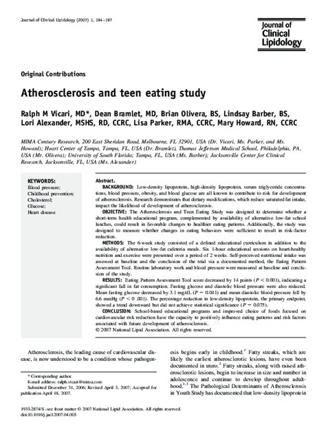 Atherosclerosis and teen eating study - Academia.edu