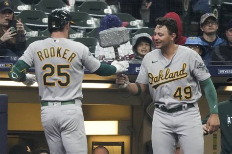 Athletics complete their first series sweep with 8-6 victory over Brewers