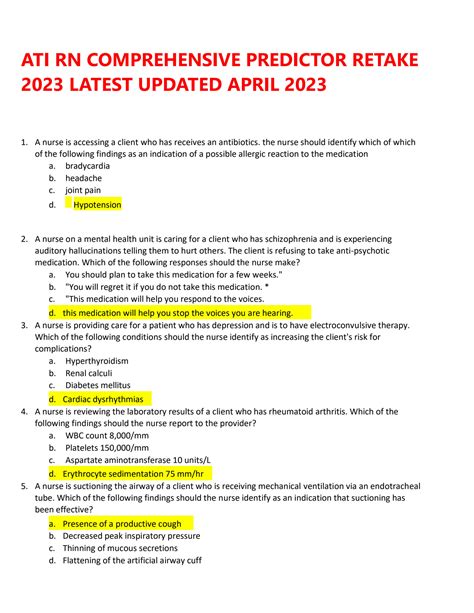 ATI Comprehensive Predictor 2020. 226 terms. ... PN COMPREHEN