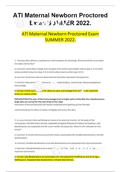 ATI Maternal Newborn Proctored Exam (33 EXAM SE