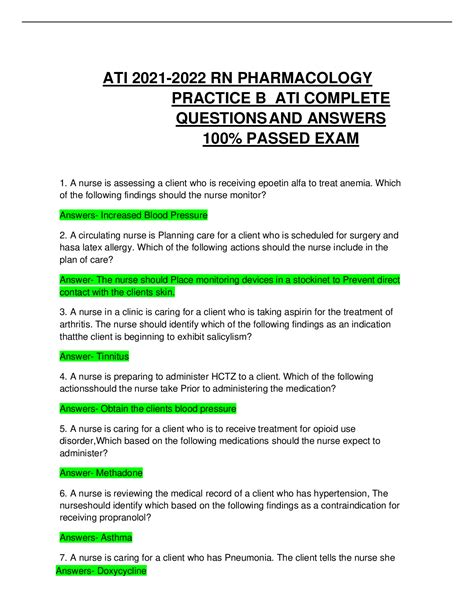 Ati pharmacology practice a. 29. Exam (elaborations) - Ati - nurs 406/nurs 406 pharmacology assessment 1 & 2 (2021) 30. Exam (elaborations) - Nsg 6005 pharmacology test-the role of the nurse practitioner verified questions & an... 31. Exam (elaborations) - Ati pharmacology 2019 a. 