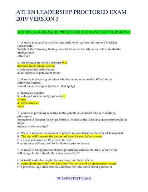 ngn ati rn leadership proctored exam 2019 (updated) version/a+ grade 1. A nurse is assessing a client who had a recent stroke. Which of the following findingsshould indicate to …. 