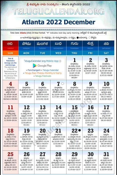 Atlanta Telugu Calendar 2022