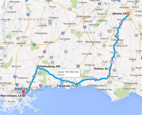 The best road trip stops on the Atlanta to New Orleans drive are Montgomery AL, Mobile AL and Biloxi MS. The distance from Atlanta to New Orleans by car is 470 miles, with a driving time of 6h35m. Planning an Atlanta to New Orleans road trip itinerary. The Atlanta to New Orleans drive connects the biggest cities in Georgia ….