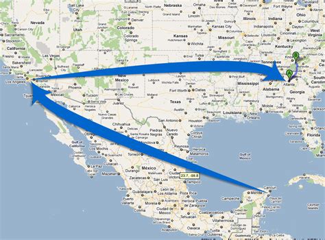 The calculation of flight time is based on the straight line distance from Atlanta, GA to Los Angeles, CA ("as the crow flies"), which is about 1,937 miles or 3 117 kilometers. Your trip begins in Atlanta, Georgia. It ends in Los Angeles, California. Your flight direction from Atlanta, GA to Los Angeles, CA is West (-80 degrees from North)..