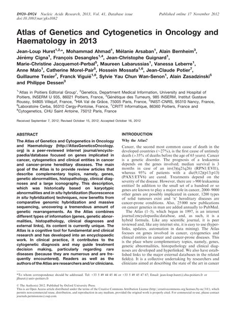 Atlas of Genetics and Cytogenetics in Oncology and Haematology, …