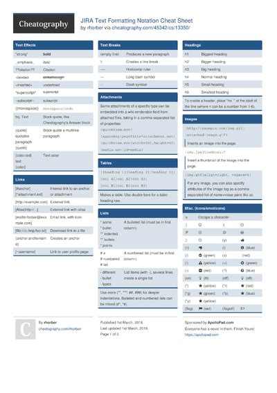 Atlassian JIRA JQL Cheat Sheet Cheat Sheet by teses Download free