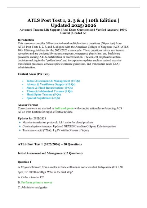 Atls 10th edition post test.  Designed for trauma surgeons, emergency physicians, and ...